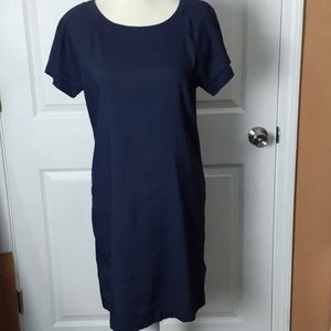 Theory linen lace back Navy Sheath dress grommets